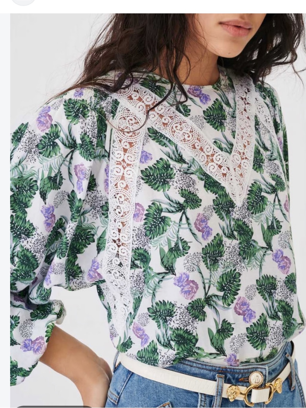 Maje Floral Print Lace-Trim Blouse - Size 1